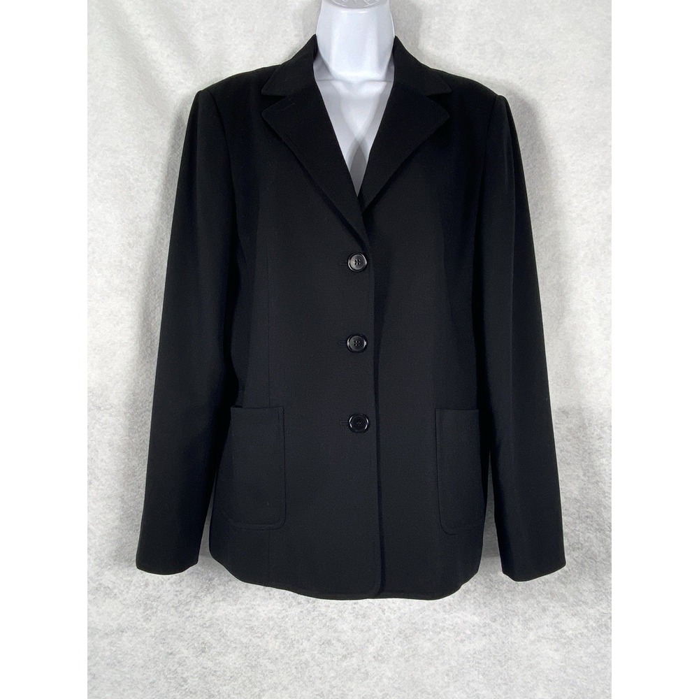 Vintage Talbots Jacket Women's 12 Black Blazer Wool Lined Long Sleeve Preppy